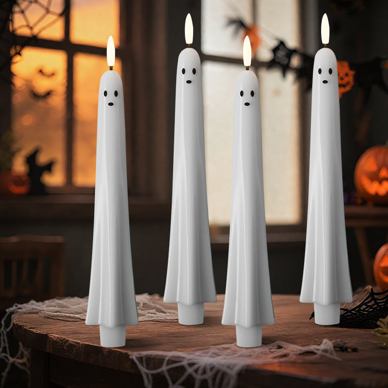 🎃👻 Fjernstyret spøgelseslys med 3D-flammende væge 👻🎃