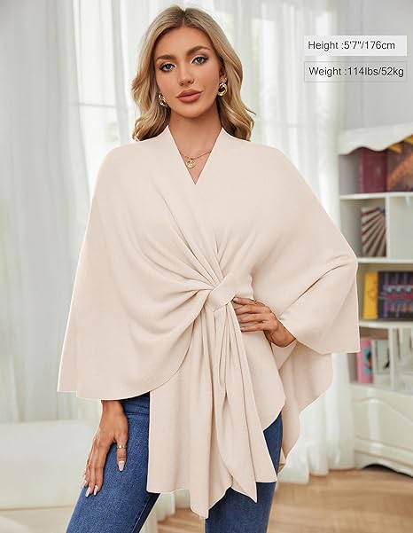 Elegant, blød poncho-sweater med sjal og åben front