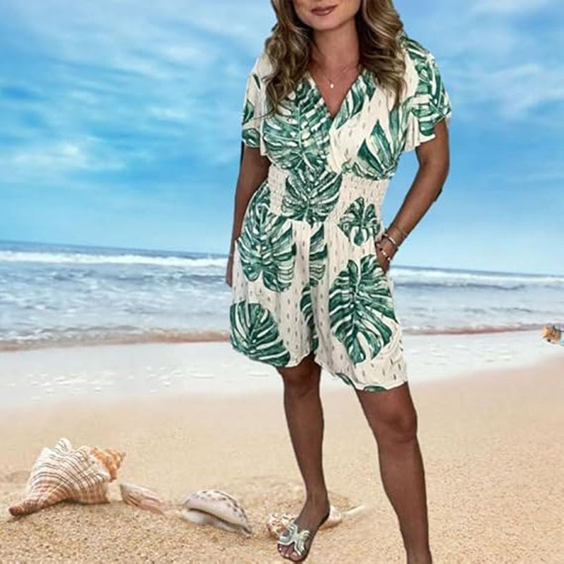 🌿 Frisk jumpsuit med V-hals og blomsterprint 🌿