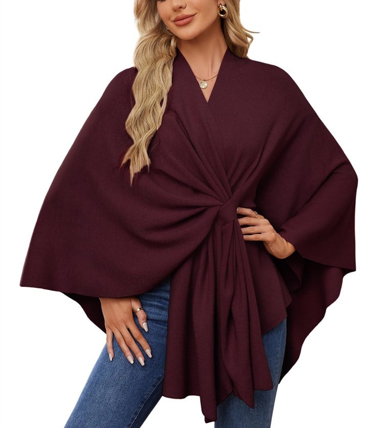 Elegant, blød poncho-sweater med sjal og åben front