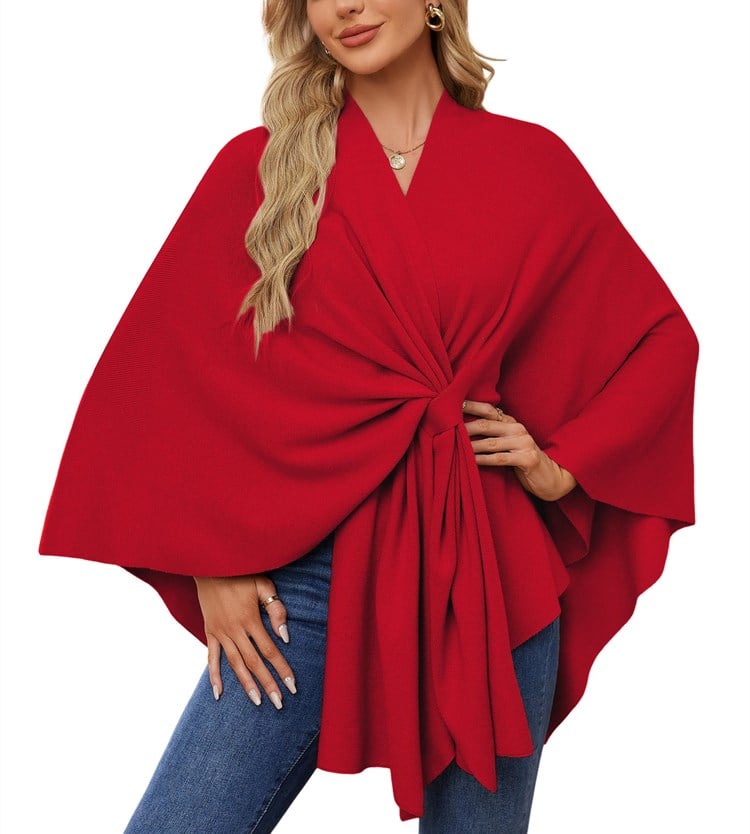 Elegant, blød poncho-sweater med sjal og åben front