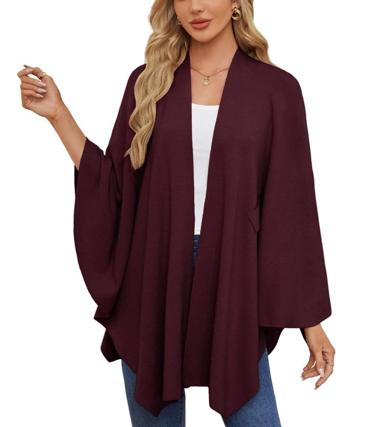 Elegant, blød poncho-sweater med sjal og åben front