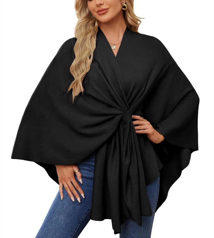 Elegant, blød poncho-sweater med sjal og åben front