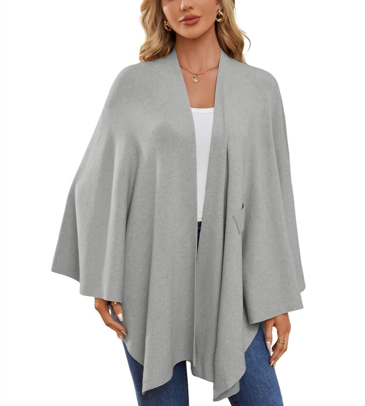 Elegant, blød poncho-sweater med sjal og åben front