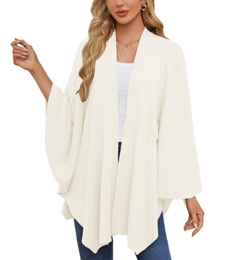 Elegant, blød poncho-sweater med sjal og åben front