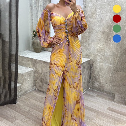 ✨💃Kvinders blandede farver stropløse plisserede front splitkjoler