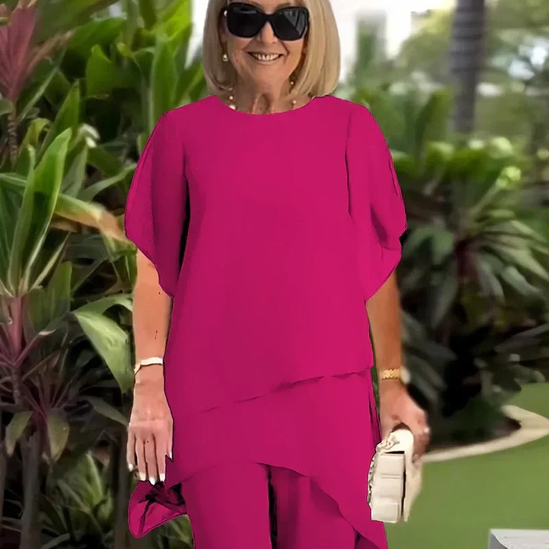 Charming Irregular Top & Wide Leg Pants Set – Orlo Asimmetrico, Doppio Strato Fluttuante & Eleganza per Tutto il Giorno 👗✨