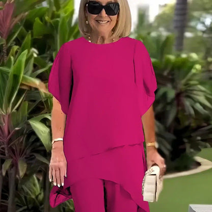 Charming Irregular Top & Wide Leg Pants Set – Orlo Asimmetrico, Doppio Strato Fluttuante & Eleganza per Tutto il Giorno 👗✨