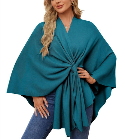 Elegant, blød poncho-sweater med sjal og åben front