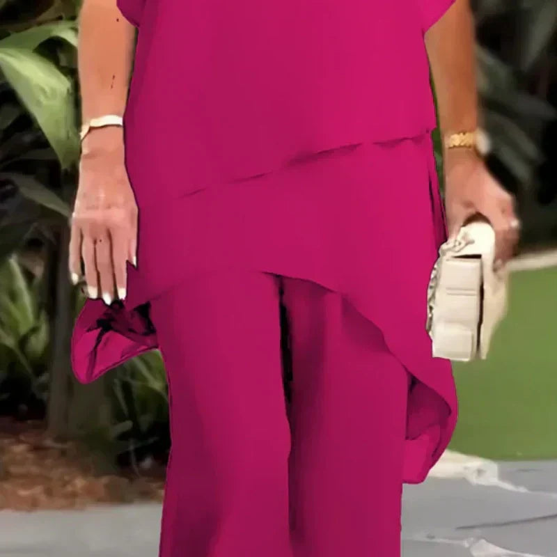 Charming Irregular Top & Wide Leg Pants Set – Orlo Asimmetrico, Doppio Strato Fluttuante & Eleganza per Tutto il Giorno 👗✨