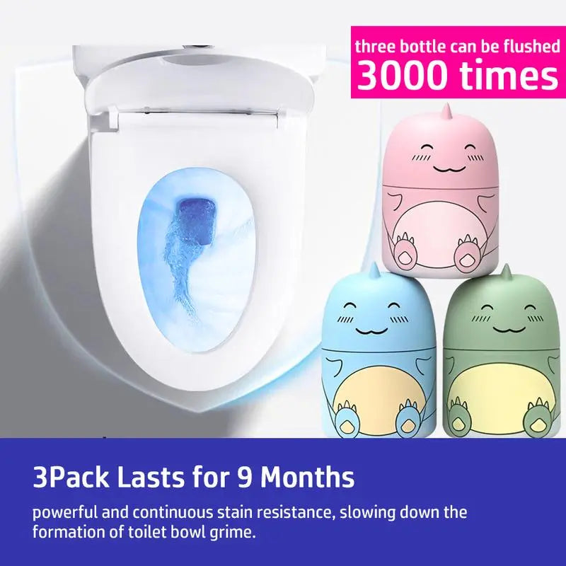 LONLXTOK 3PCS Toilet Bowl Cleaner Bottle, Cute Dinosaur-Shaped Bathroom Toilet Tank Cleaner with Ocean, Jasmine, and Peach Scent