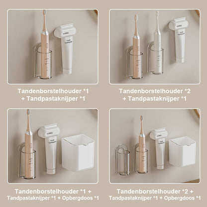 Vægmonteret opbevaring af tandbørster uden huller