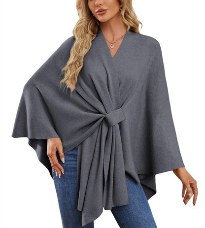 Elegant, blød poncho-sweater med sjal og åben front