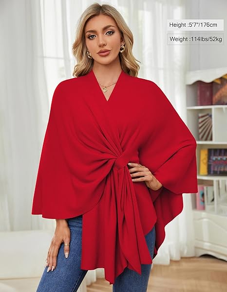 Elegant, blød poncho-sweater med sjal og åben front