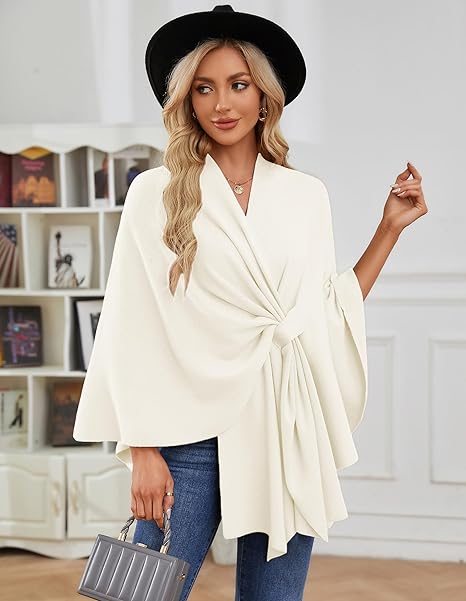 Elegant, blød poncho-sweater med sjal og åben front