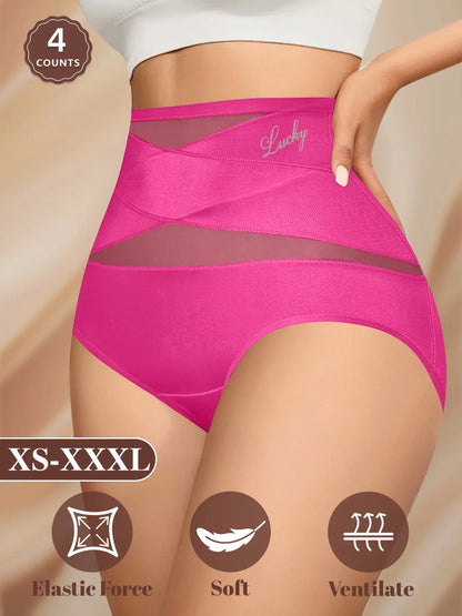 Women's High-Waisted Fitted Mesh Panties Set (4-Pack), Soft Breathable Non-Irritating Design, Comfortable All Season Underwear, Sizes S-Xxl