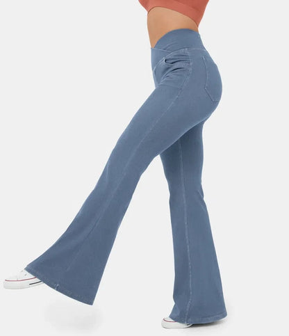 🔥Stretch denim højtaljede cross flare bukser👖