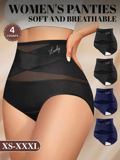 Women's High-Waisted Fitted Mesh Panties Set (4-Pack), Soft Breathable Non-Irritating Design, Comfortable All Season Underwear, Sizes S-Xxl