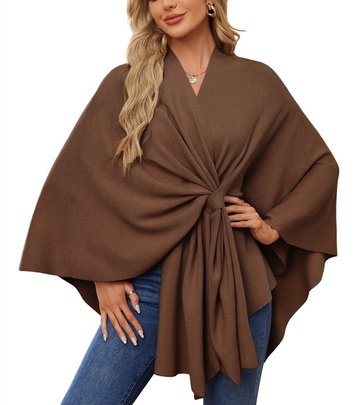 Elegant, blød poncho-sweater med sjal og åben front