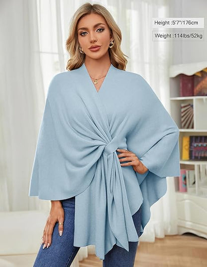 Elegant, blød poncho-sweater med sjal og åben front