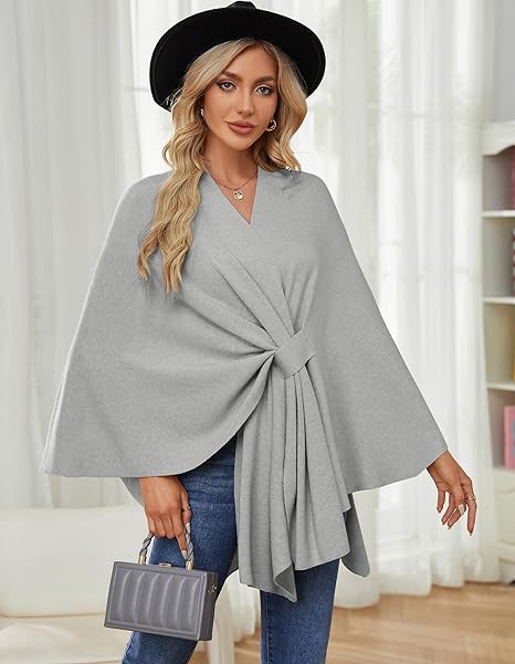Elegant, blød poncho-sweater med sjal og åben front