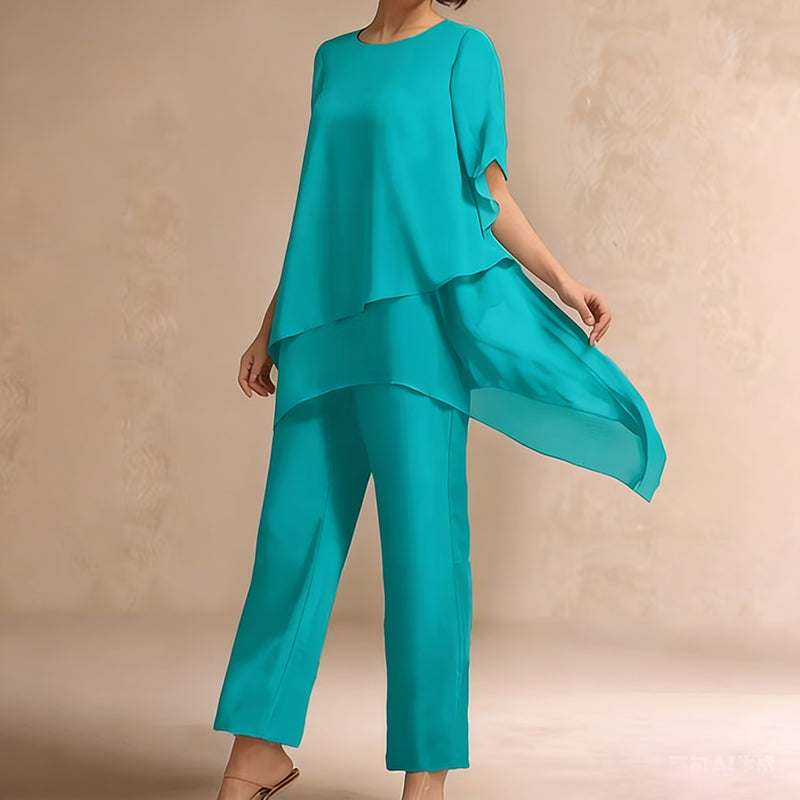 Charming Irregular Top & Wide Leg Pants Set – Orlo Asimmetrico, Doppio Strato Fluttuante & Eleganza per Tutto il Giorno 👗✨