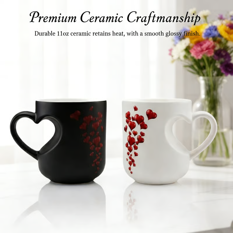 ⏳Offerta a tempo limitato 50% di sconto⏰Tazza in ceramica con manico a cuore che cambia colore per San Valentino💖☕