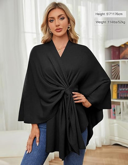 Elegant, blød poncho-sweater med sjal og åben front