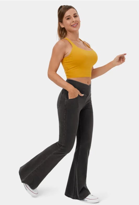 🔥Stretch denim højtaljede cross flare bukser👖