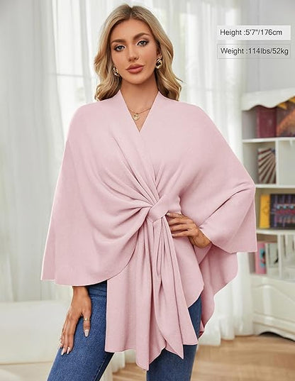 Elegant, blød poncho-sweater med sjal og åben front