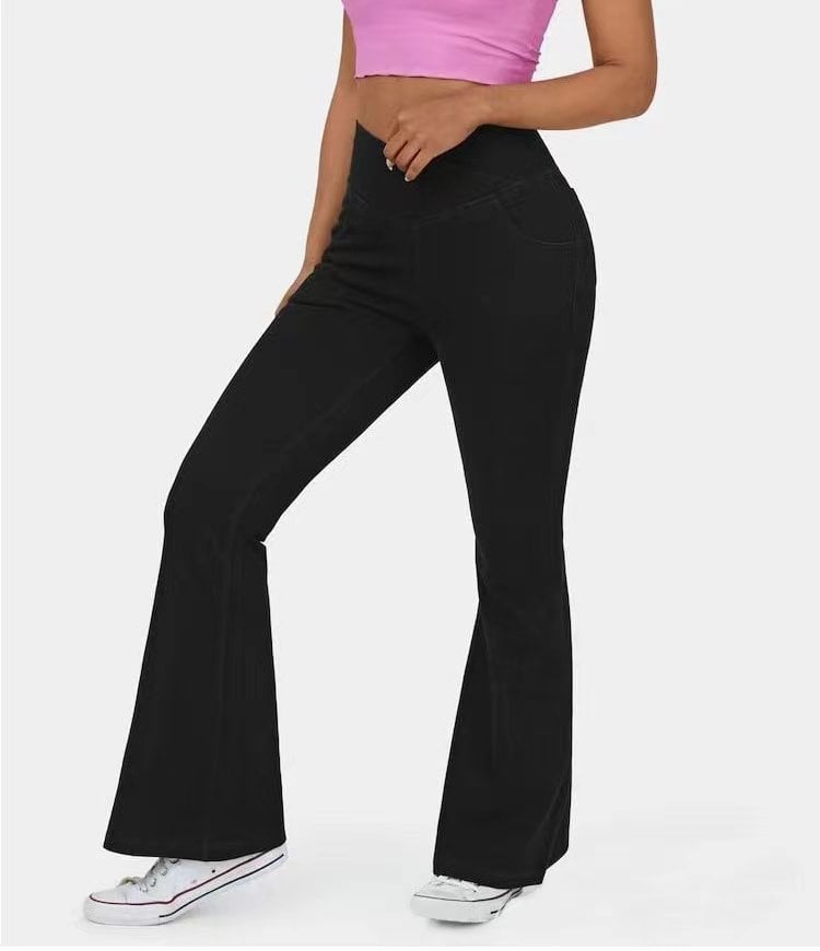 🔥Stretch denim højtaljede cross flare bukser👖