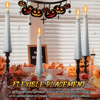 🎃👻 Fjernstyret spøgelseslys med 3D-flammende væge 👻🎃