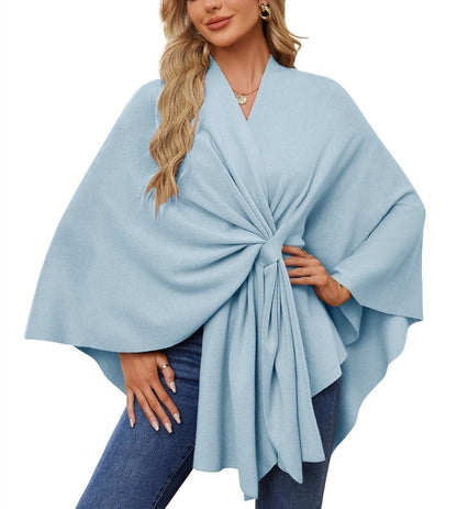 Elegant, blød poncho-sweater med sjal og åben front