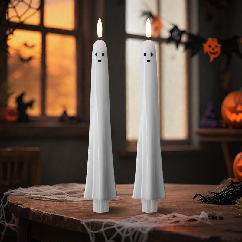 🎃👻 Fjernstyret spøgelseslys med 3D-flammende væge 👻🎃