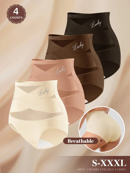 Women's High-Waisted Fitted Mesh Panties Set (4-Pack), Soft Breathable Non-Irritating Design, Comfortable All Season Underwear, Sizes S-Xxl