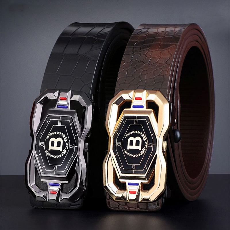 🐊Cintura in pelle per uomini con elegante motivo a coccodrillo, con fibbia automatica e realizzata in pelle bovina.