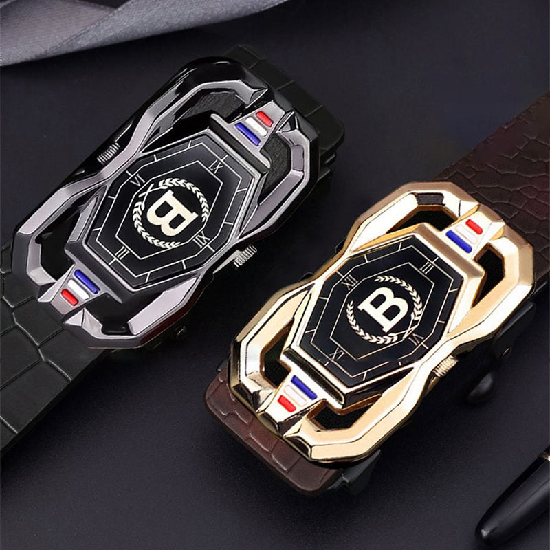 🐊Cintura in pelle per uomini con elegante motivo a coccodrillo, con fibbia automatica e realizzata in pelle bovina.