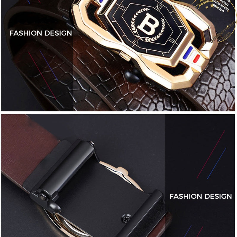 🐊Cintura in pelle per uomini con elegante motivo a coccodrillo, con fibbia automatica e realizzata in pelle bovina.