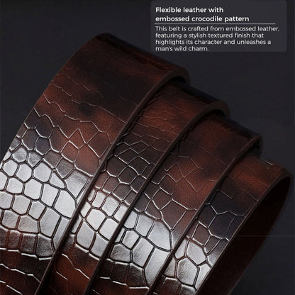 🐊Cintura in pelle per uomini con elegante motivo a coccodrillo, con fibbia automatica e realizzata in pelle bovina.