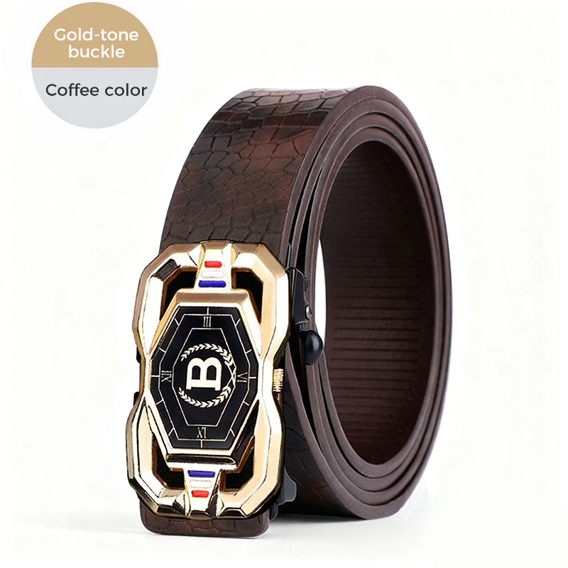 🐊Cintura in pelle per uomini con elegante motivo a coccodrillo, con fibbia automatica e realizzata in pelle bovina.