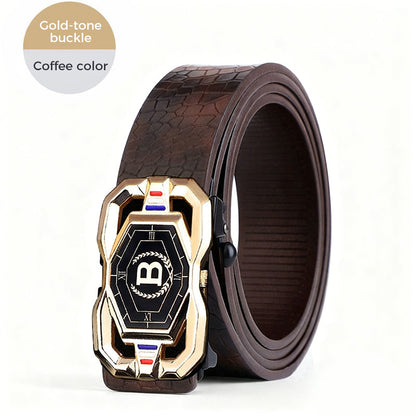 🐊Cintura in pelle per uomini con elegante motivo a coccodrillo, con fibbia automatica e realizzata in pelle bovina.