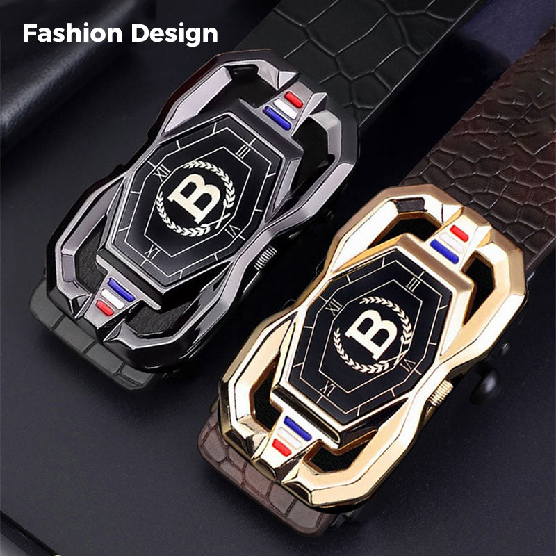 🐊Cintura in pelle per uomini con elegante motivo a coccodrillo, con fibbia automatica e realizzata in pelle bovina.