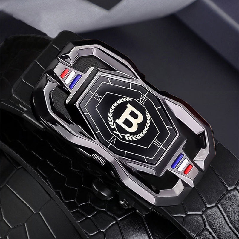 🐊Cintura in pelle per uomini con elegante motivo a coccodrillo, con fibbia automatica e realizzata in pelle bovina.