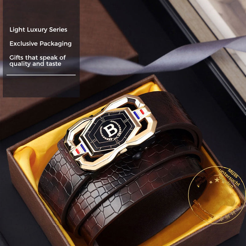 🐊Cintura in pelle per uomini con elegante motivo a coccodrillo, con fibbia automatica e realizzata in pelle bovina.