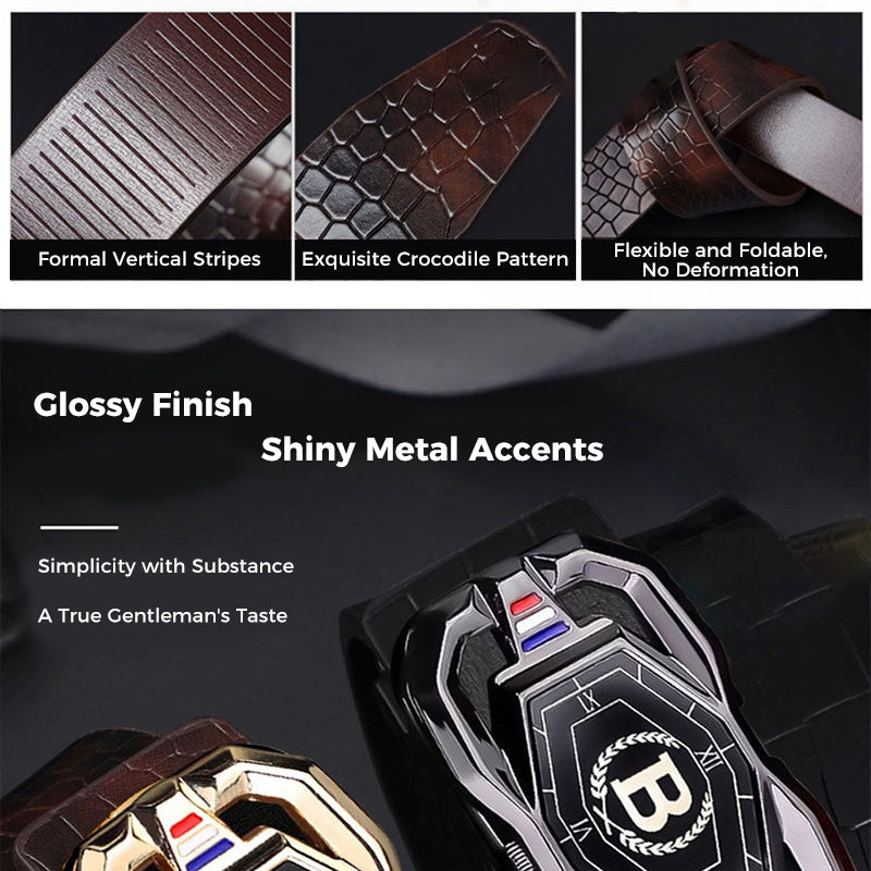 🐊Cintura in pelle per uomini con elegante motivo a coccodrillo, con fibbia automatica e realizzata in pelle bovina.