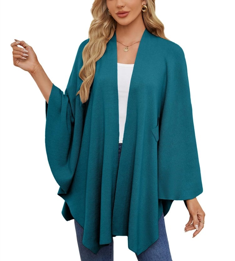 Elegant, blød poncho-sweater med sjal og åben front