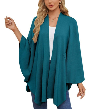 Elegant, blød poncho-sweater med sjal og åben front