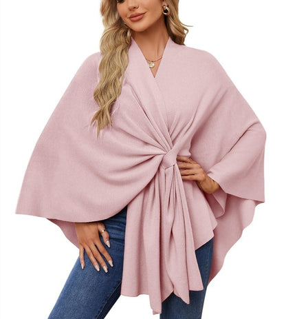 Elegant, blød poncho-sweater med sjal og åben front