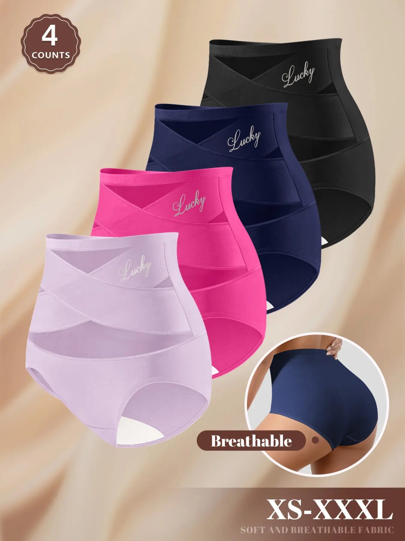 Women's High-Waisted Fitted Mesh Panties Set (4-Pack), Soft Breathable Non-Irritating Design, Comfortable All Season Underwear, Sizes S-Xxl