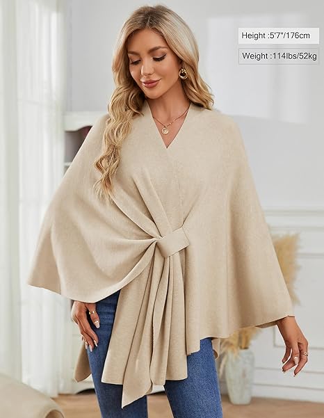 Elegant, blød poncho-sweater med sjal og åben front